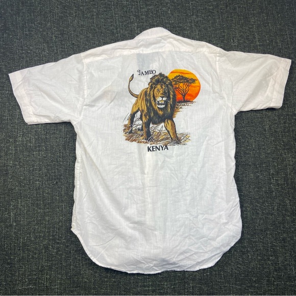Vintage Jambo Kenya 70s Button Up Shirt Lion Men Large Single Stitch Texprint - Picture 1 of 10